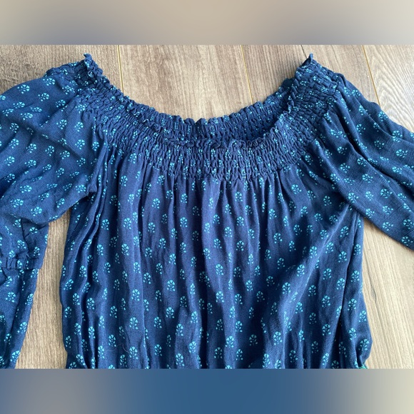 Anthropologie Ett:Twa Blue Kaleo Boho Floral Print Off The Shoulder Romper - Picture 5 of 14